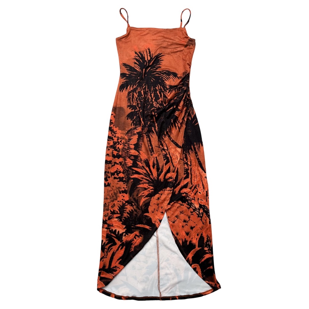 Urban Outfitters Split-Hem Midi Dress Small Tropical Print